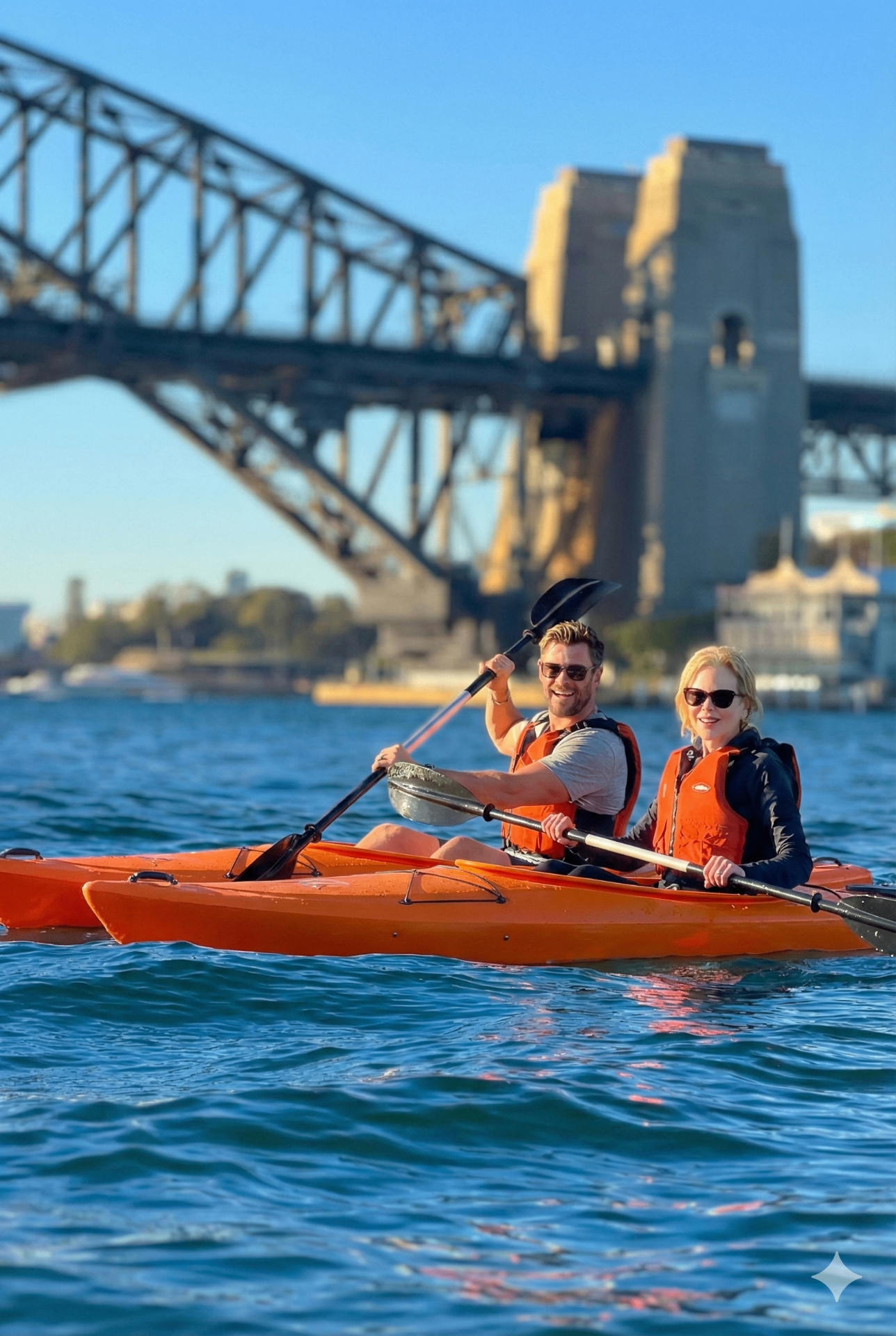 Couple kayaking under the Harbour Bridge