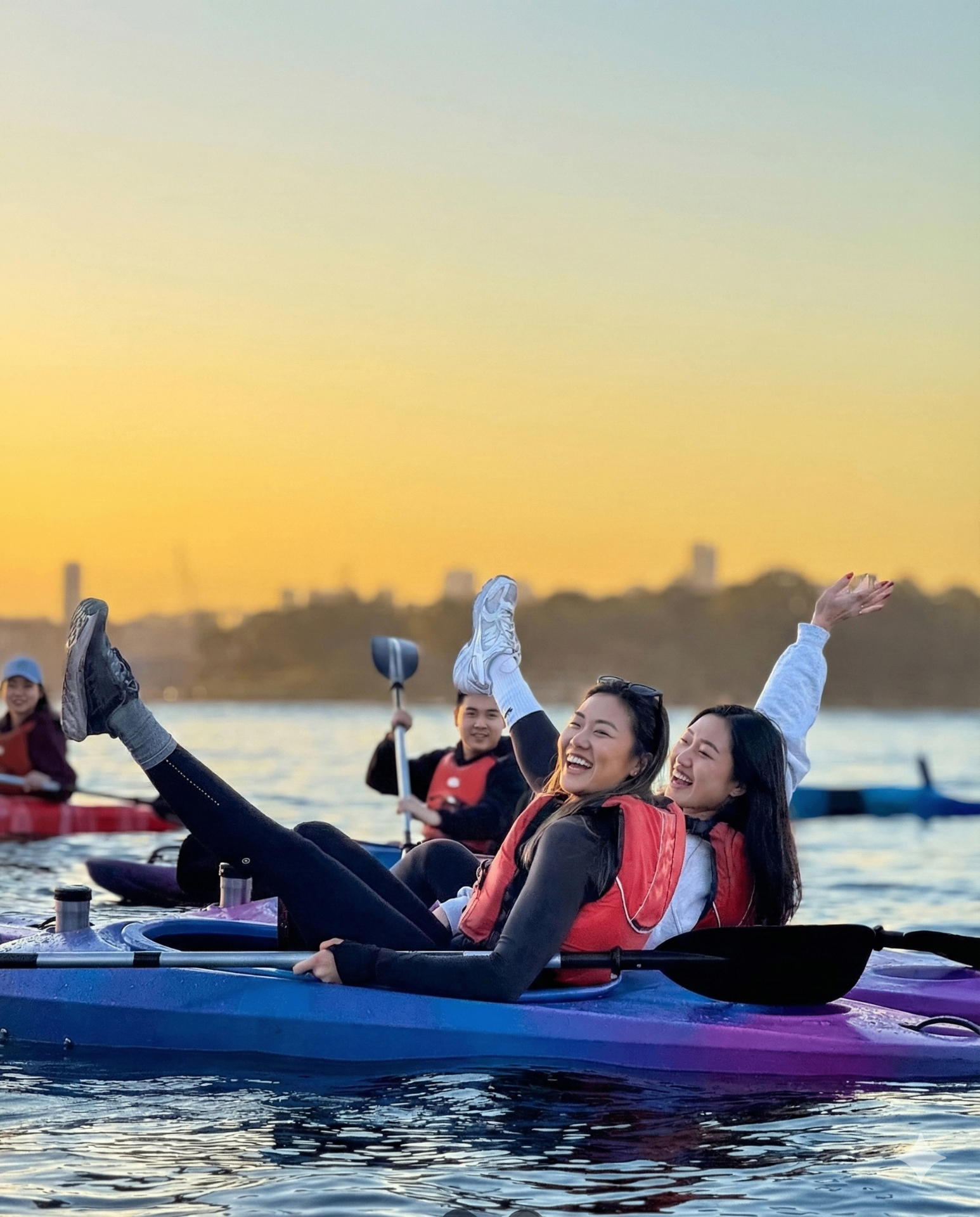 Friends having fun at sunset